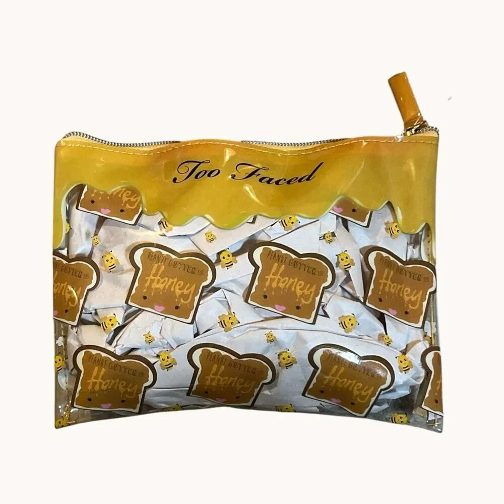 Too Faced Peanut Butter & Honey Cosmetic Makeup Bag Yellow 6x8